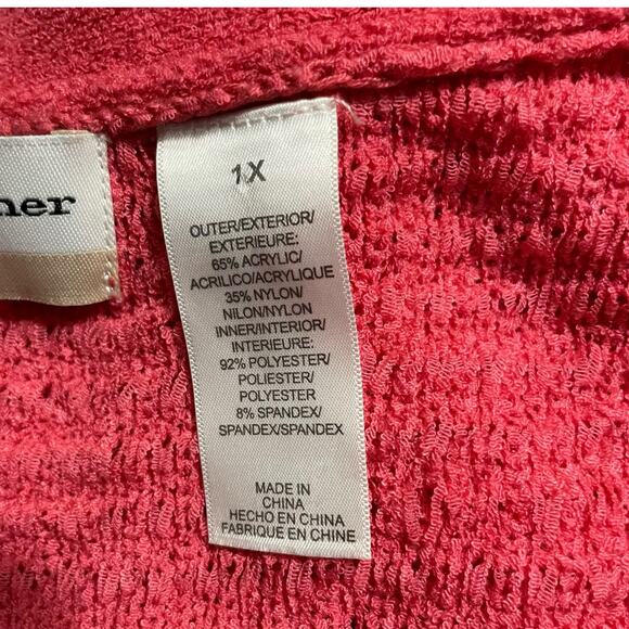 Alfred Dunner Open Cardigan Womens Size 1X Pink Open Sweater Short Sleeve Knit - Picture 5 of 9
